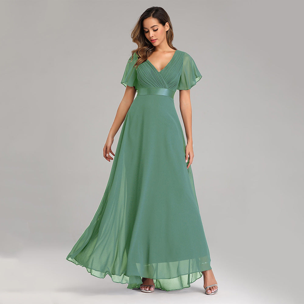 Big Hem Double V-neck Flared Sleeve Dress