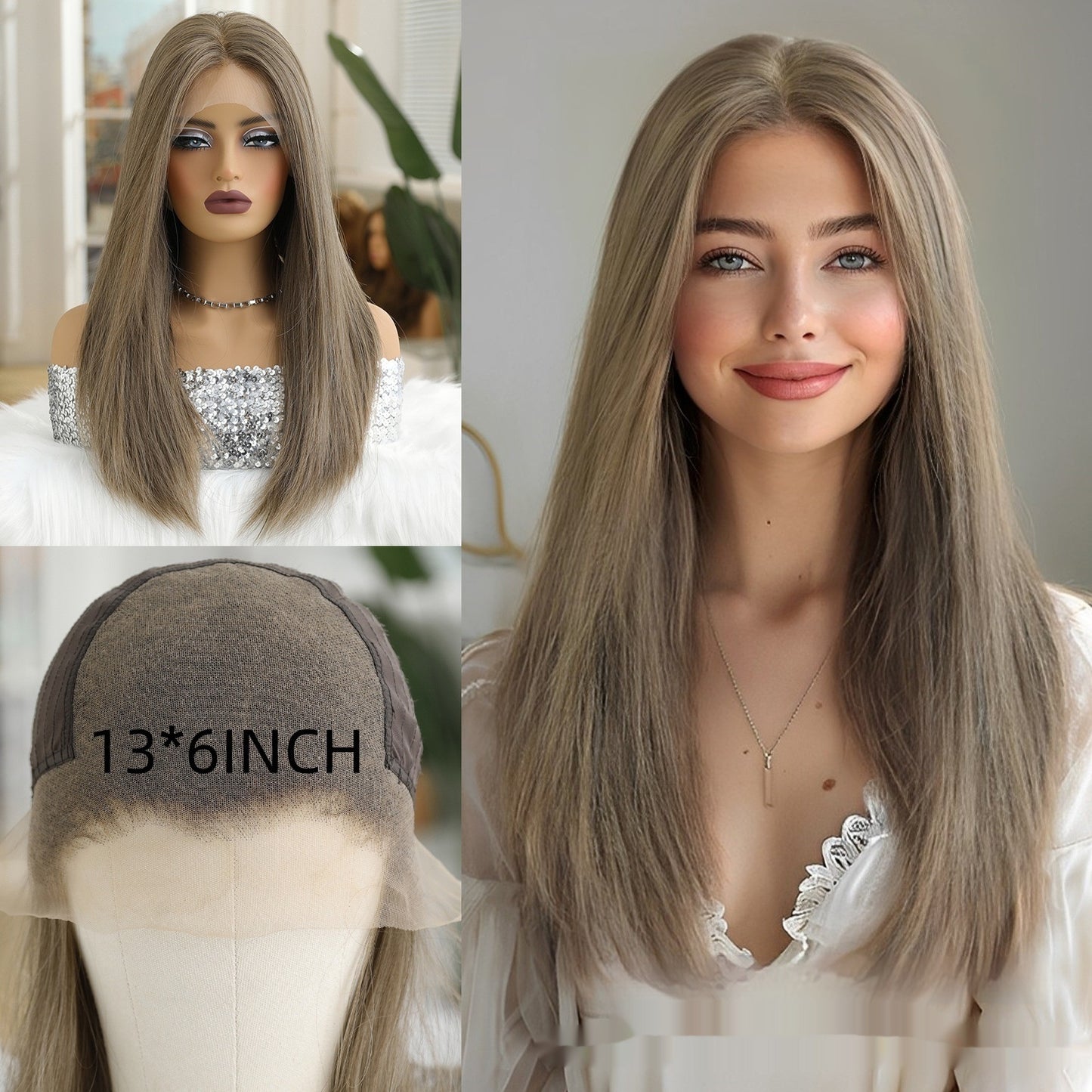 136 Lace Wig Large Area Cold Brown Medium Fashion