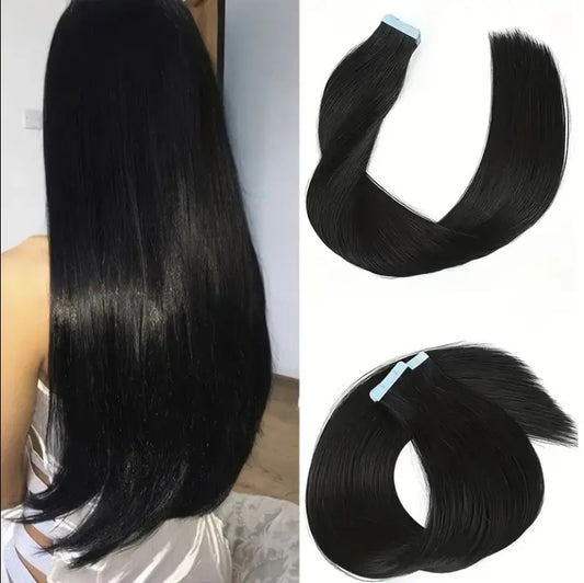 Extension Human Hair Black Russian Virgin  Remy Straight Tape Extension Human Hair 20 Sticks 50g Pack