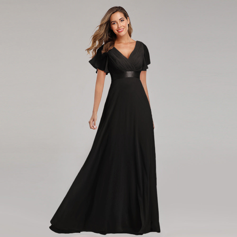 Big Hem Double V-neck Flared Sleeve Dress