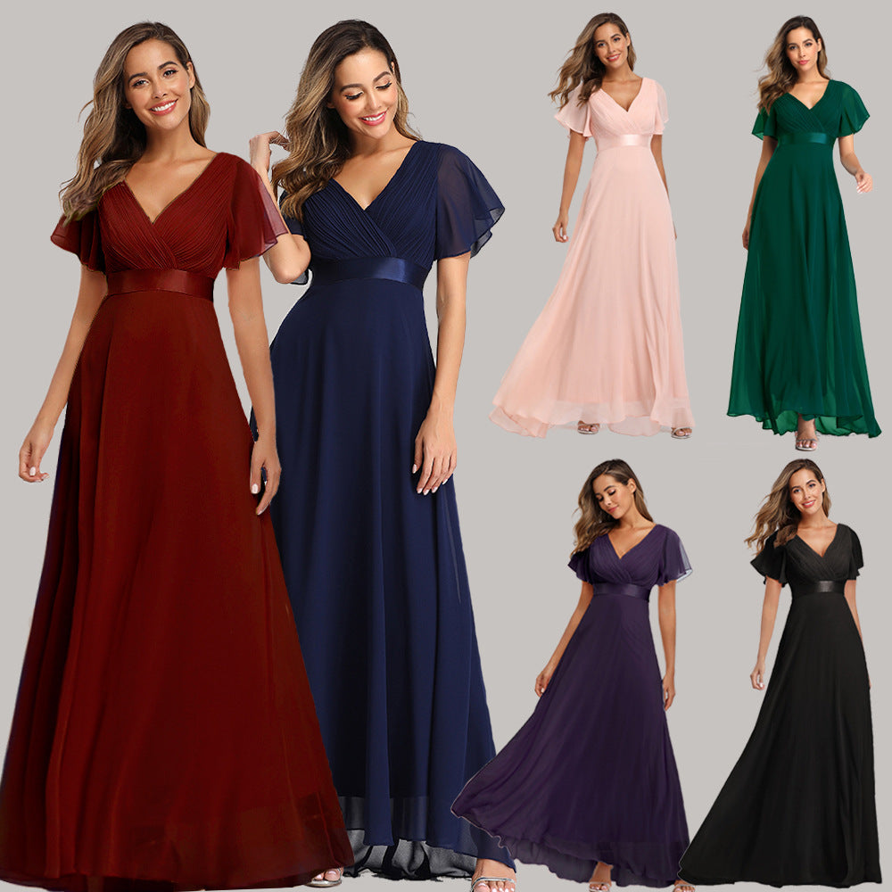 Big Hem Double V-neck Flared Sleeve Dress