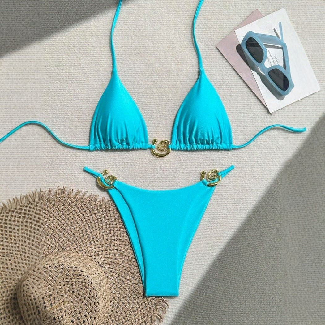 Lady Sexy Split Pure Color Bikini Swimsuit