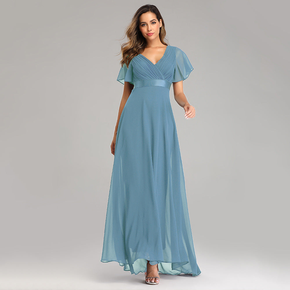 Big Hem Double V-neck Flared Sleeve Dress