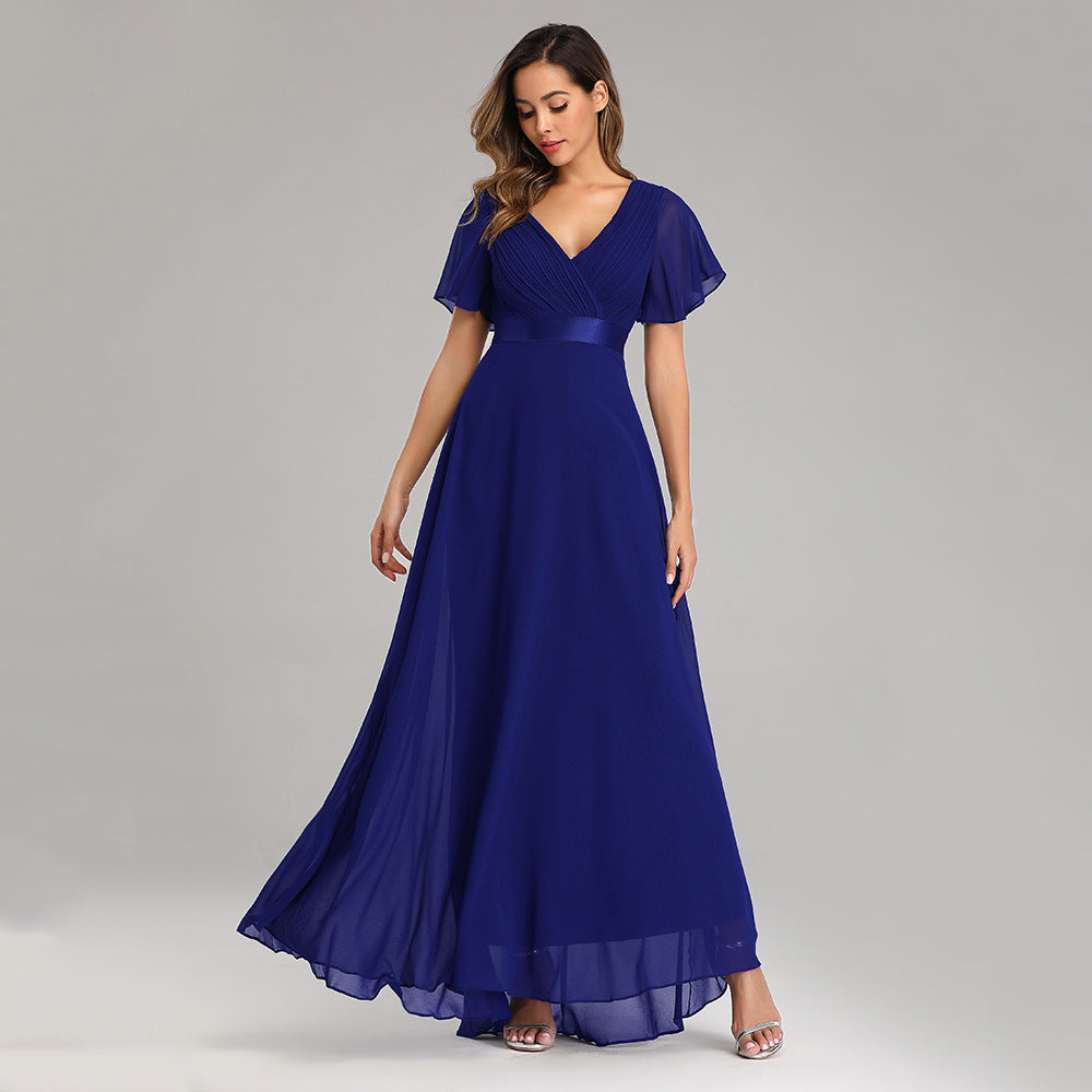 Big Hem Double V-neck Flared Sleeve Dress