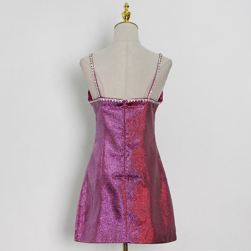 Summer Style Diamond-studded Bright Color Sling Short Bag Dress