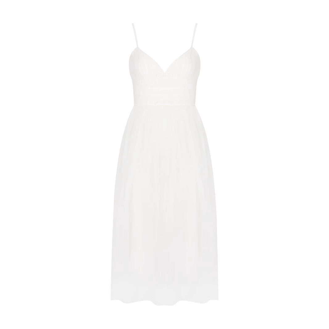 Sexy Solid Color Straps Tulle Backless Dress