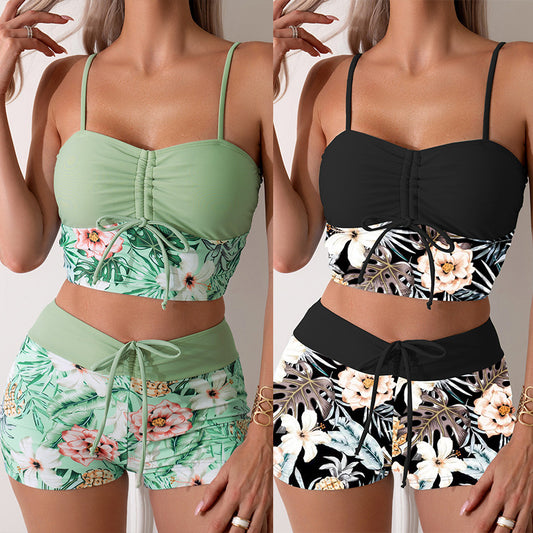 Fashion Printed Drawstring Bikini Swimsuit For Women