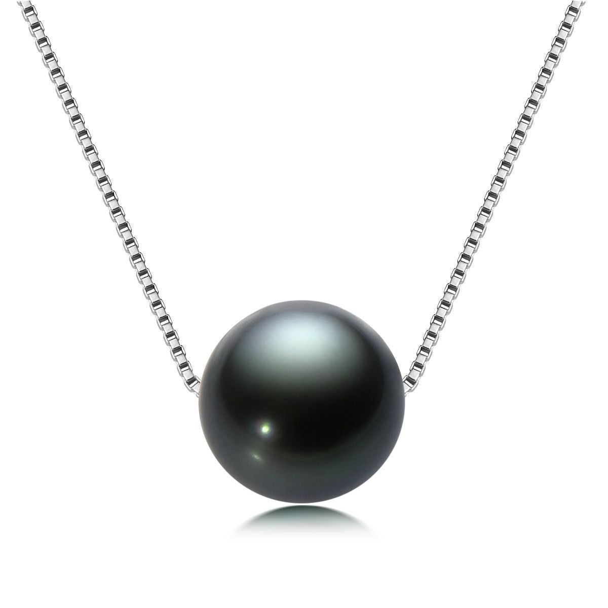 Natural Perfect Circle Strong Light Tahitian Black Pearl Pendant S925 Silver Necklace