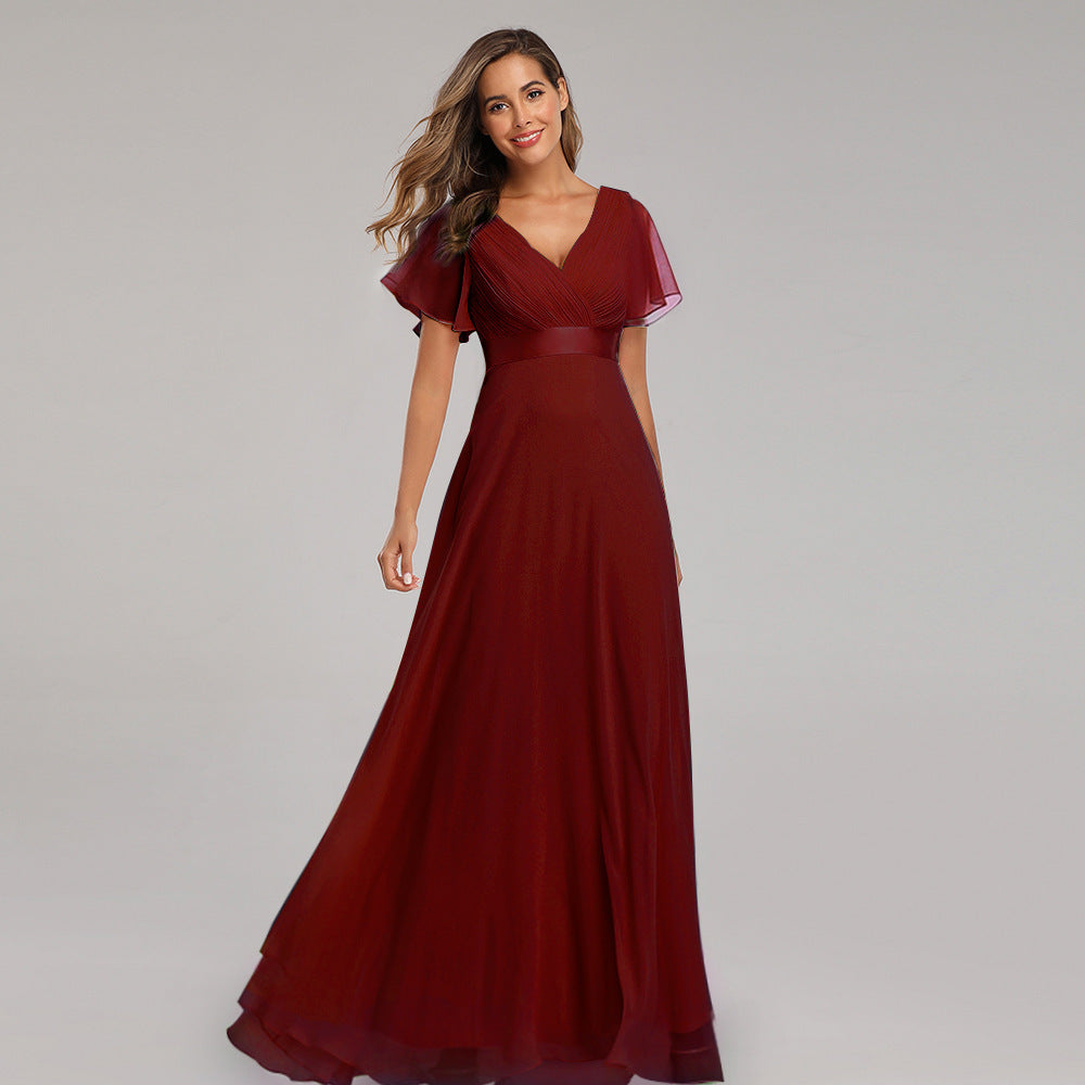 Big Hem Double V-neck Flared Sleeve Dress