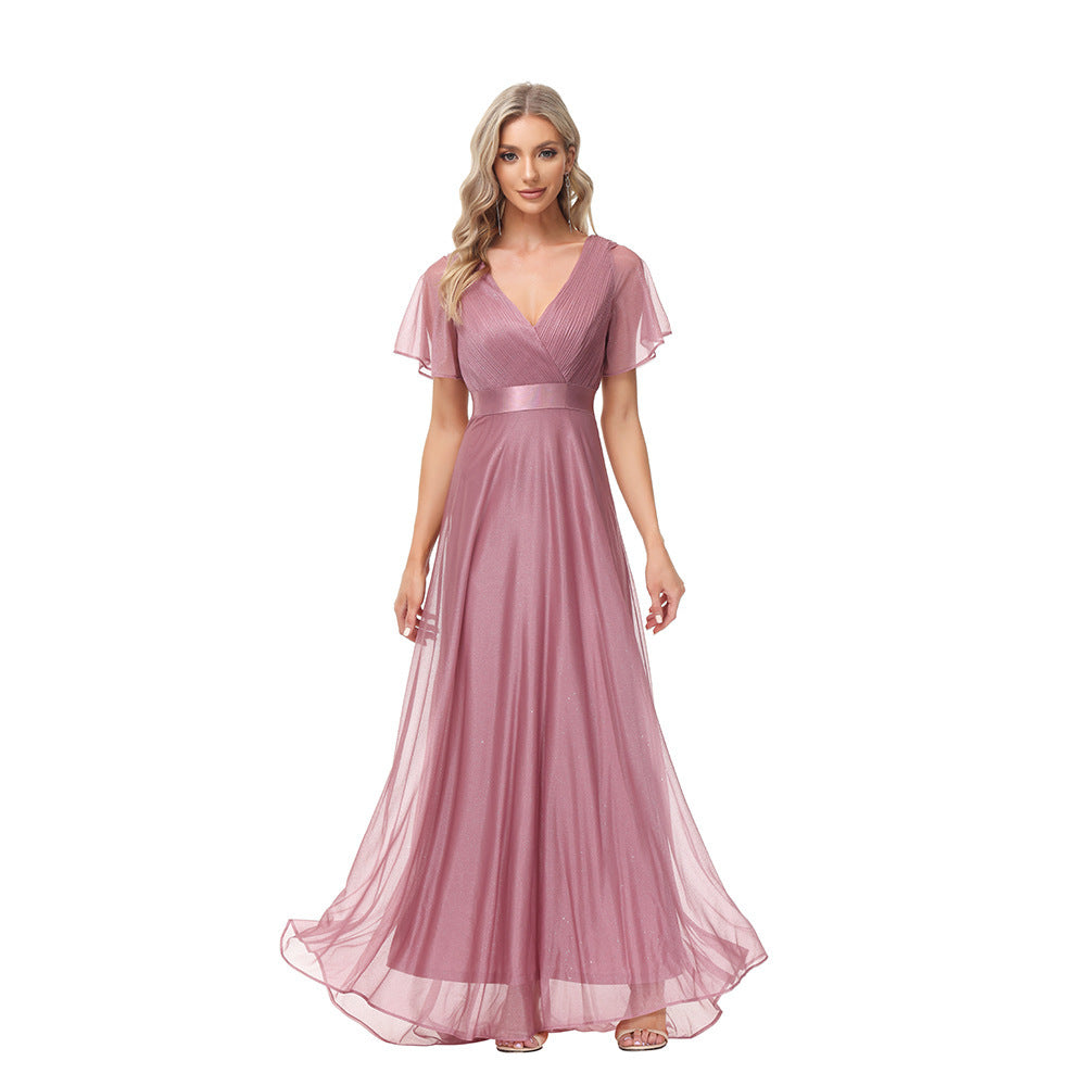 Big Hem Double V-neck Flared Sleeve Dress